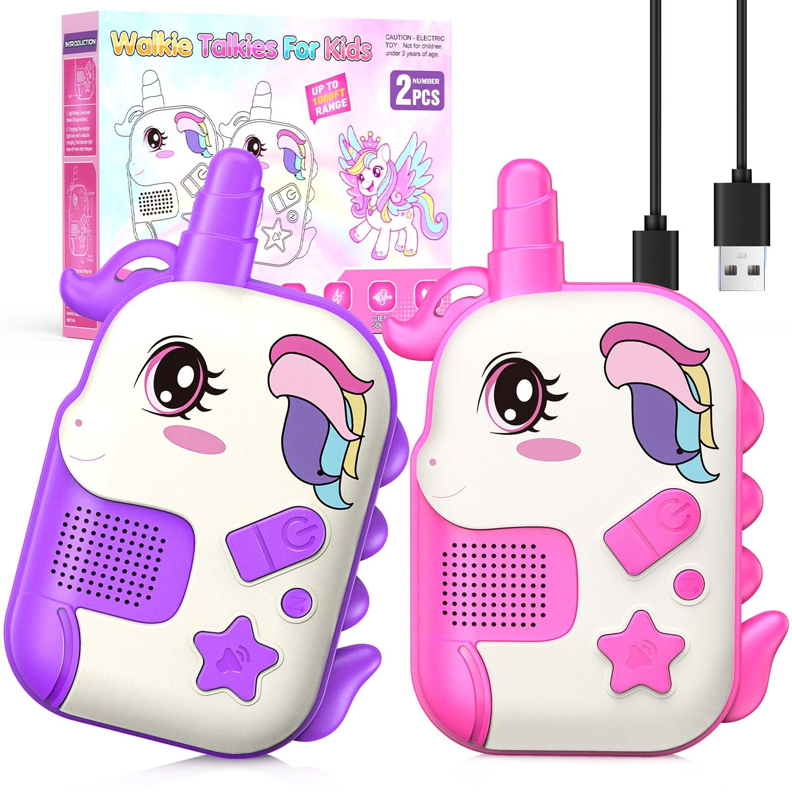Rechargeable unicorn walkie talkies for girls in 2 pack
