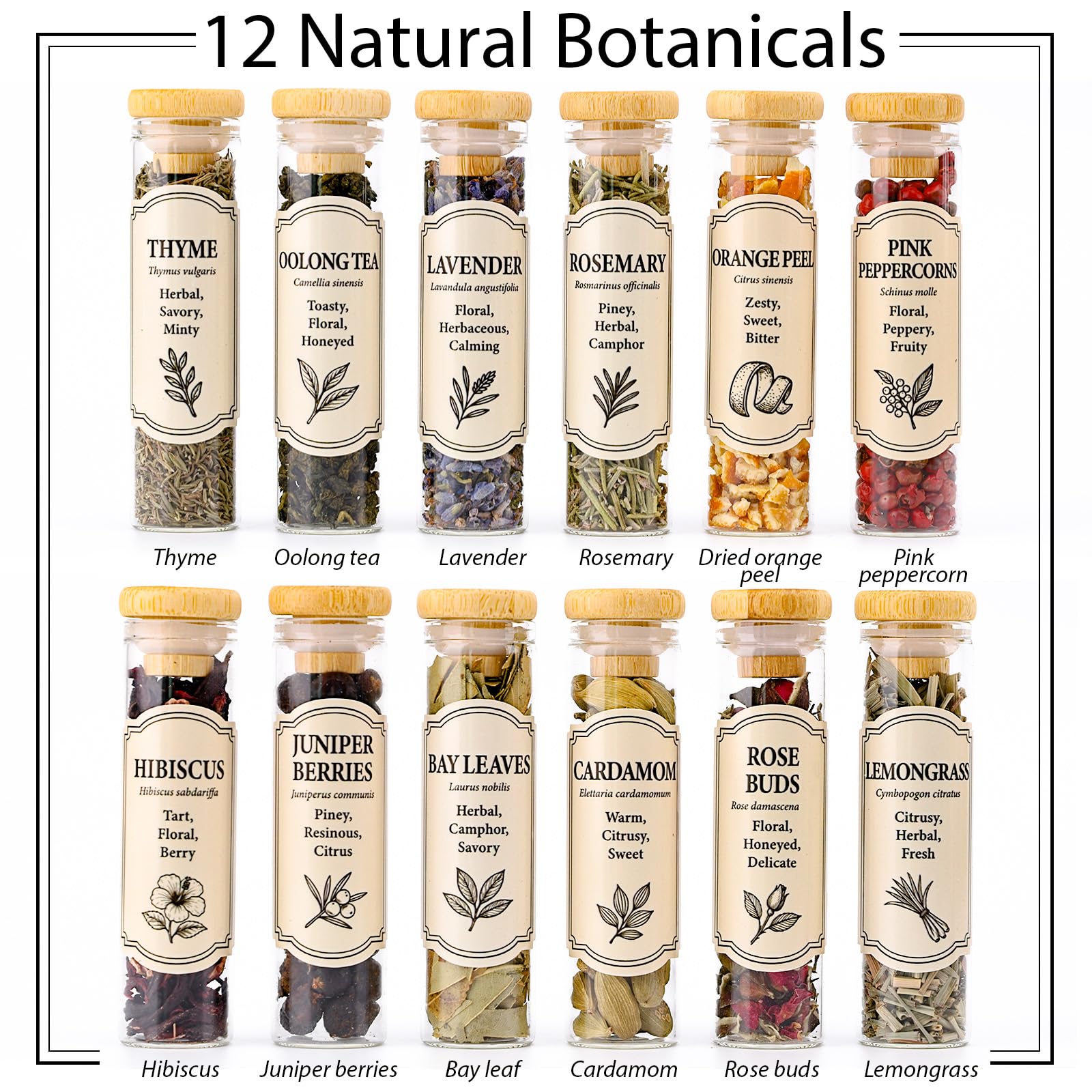 Lavender bay leaf lemongrass and other botanicals in jars