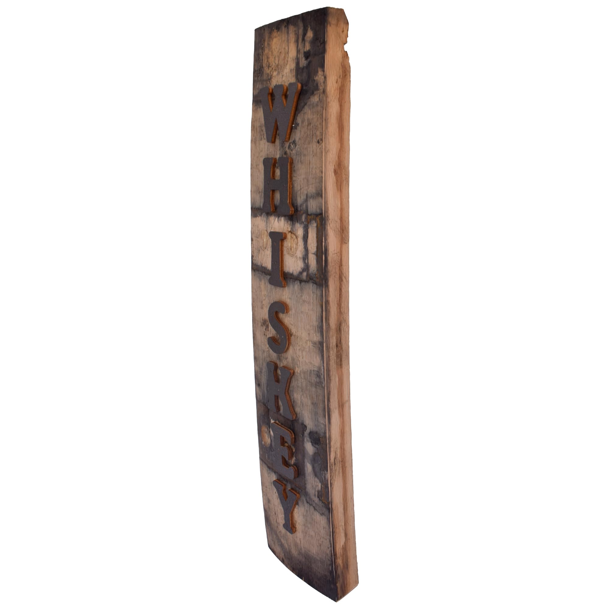 Bar sign made from whiskey barrel stave for man cave