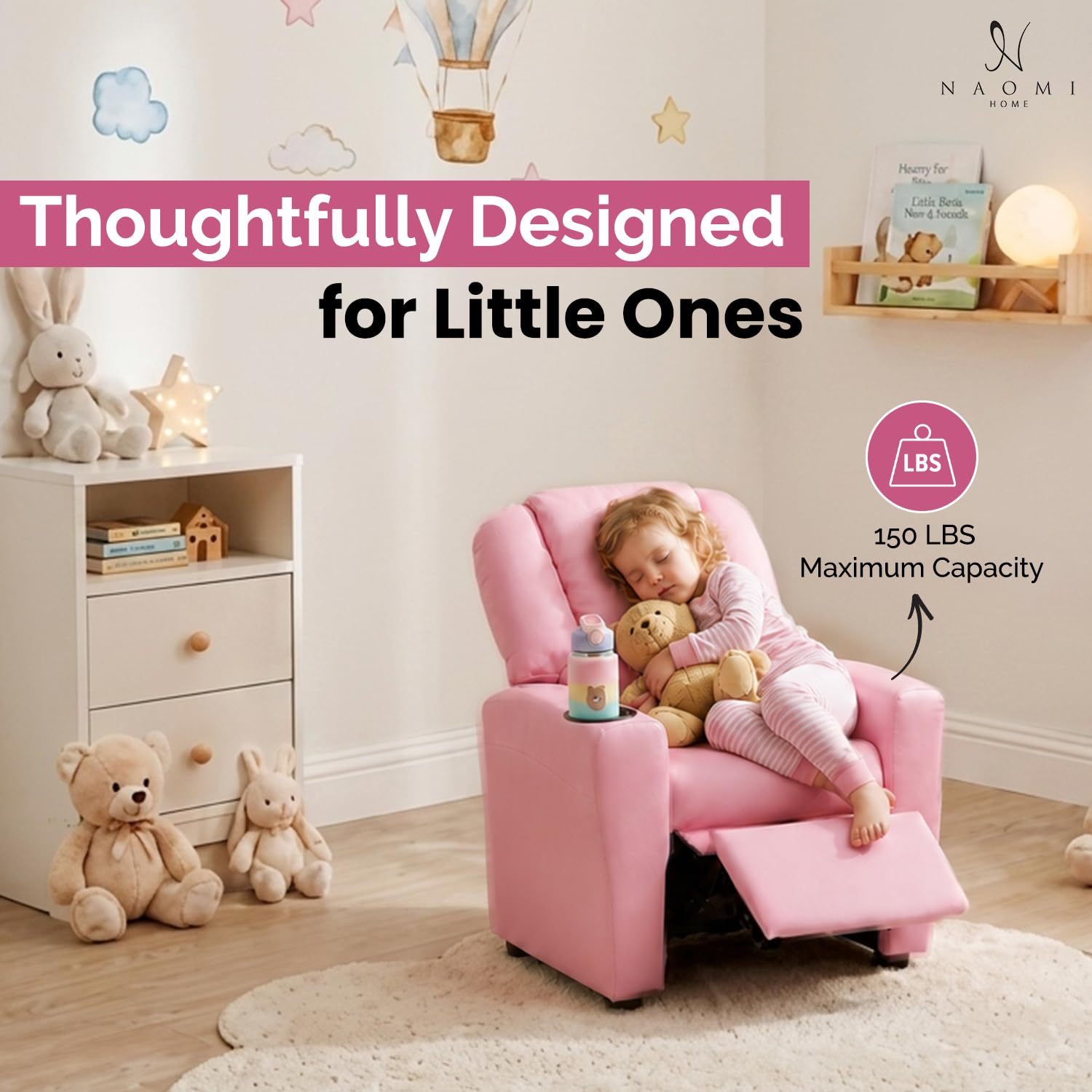 Integrated cup holder in Naomi Home Suri recliner chair