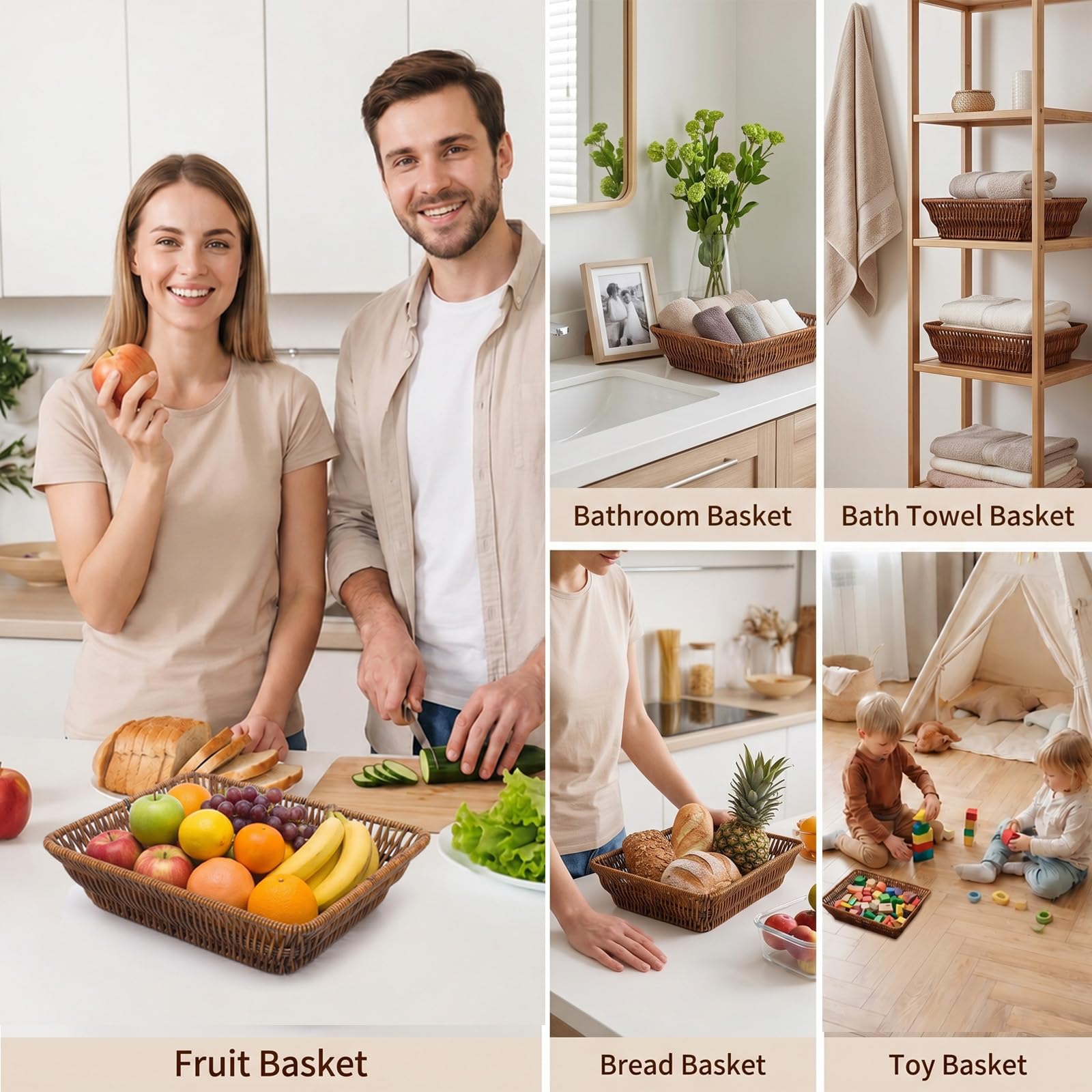 Kitchen decor wicker bread baskets for serving and fruit display