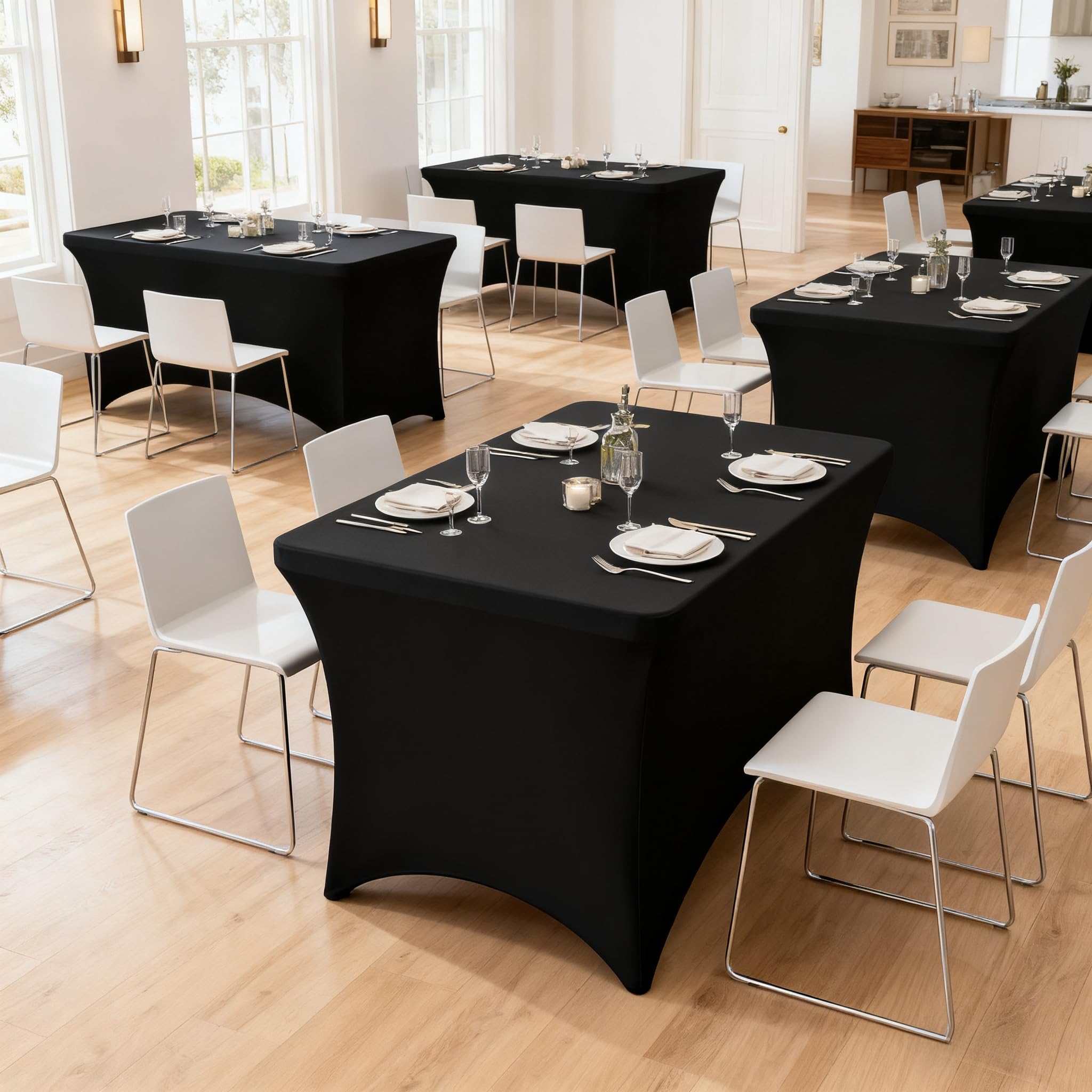 rectangle spandex tablecloth laid over a table