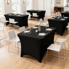 rectangle spandex tablecloth laid over a table