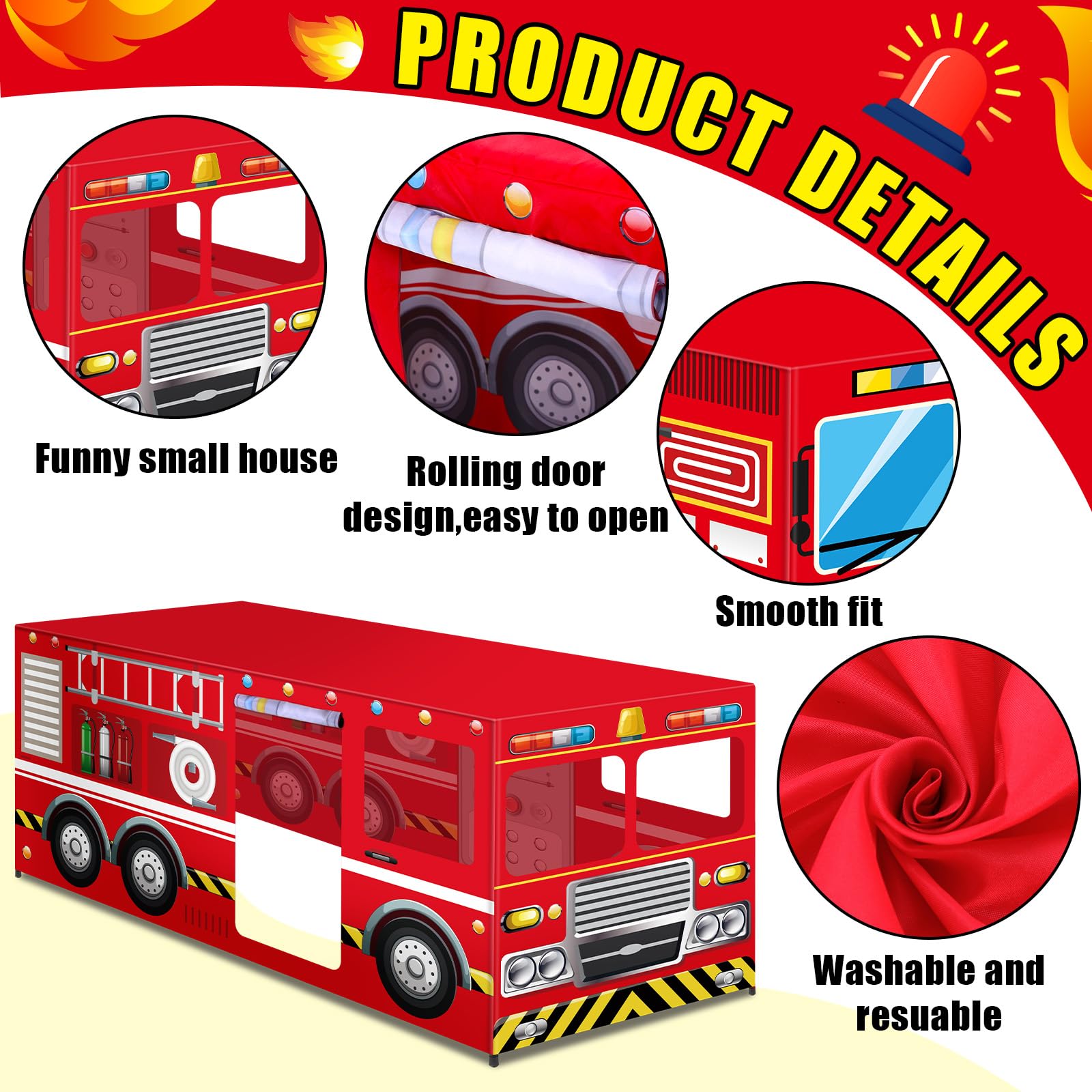 rectangular 6ft tablecloth with firetruck graphics