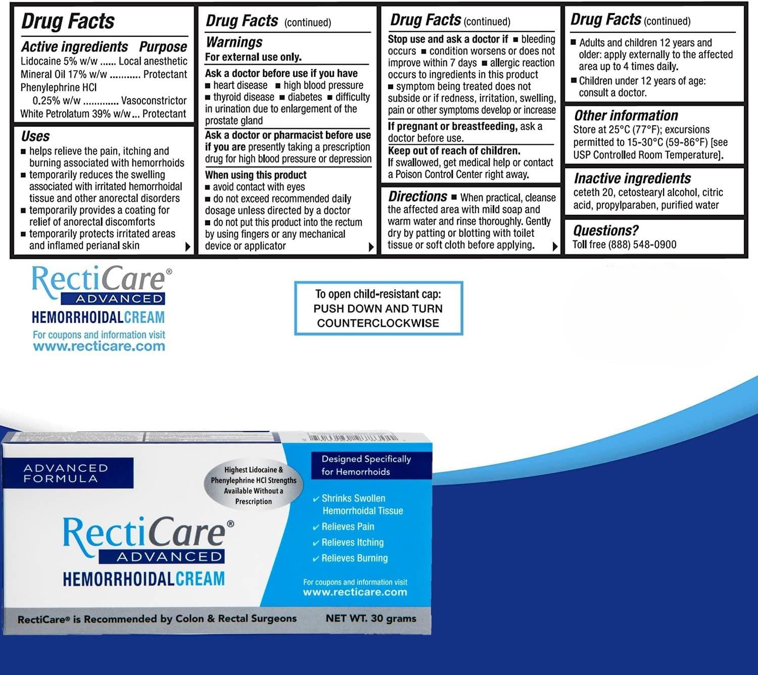 Lidocaine component inside Recticare Advanced Hemorrhoidal Cream