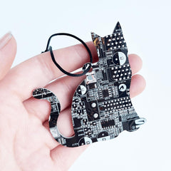 One-of-a-kind brown cat circuit board Christmas ornament