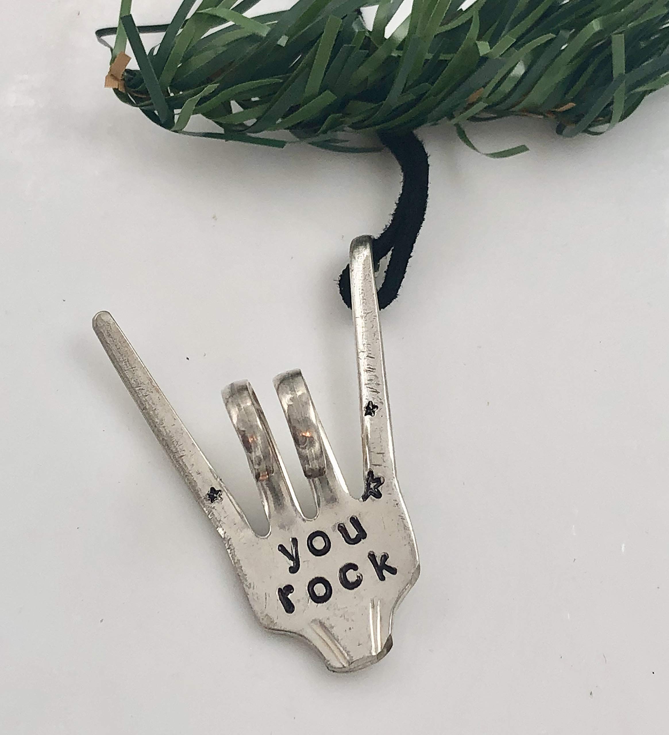 hand stamped ornament detail on recycled fork