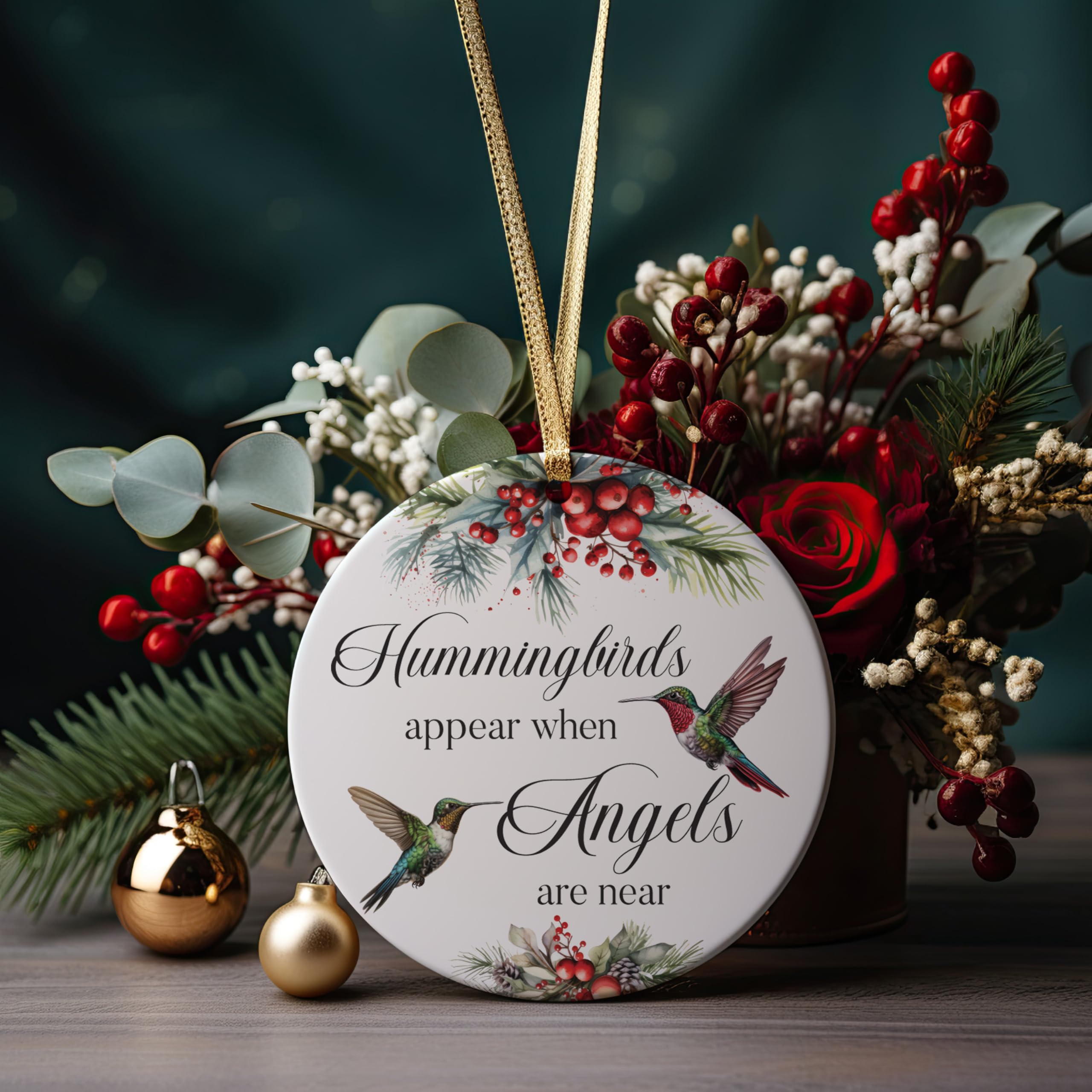 Red and gold ribbon packaging for Christmas ornament