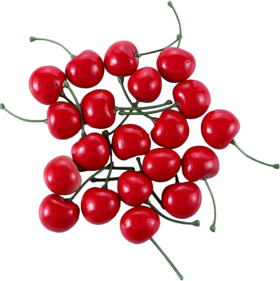 Red artificial cherries 20Pcs set for decor