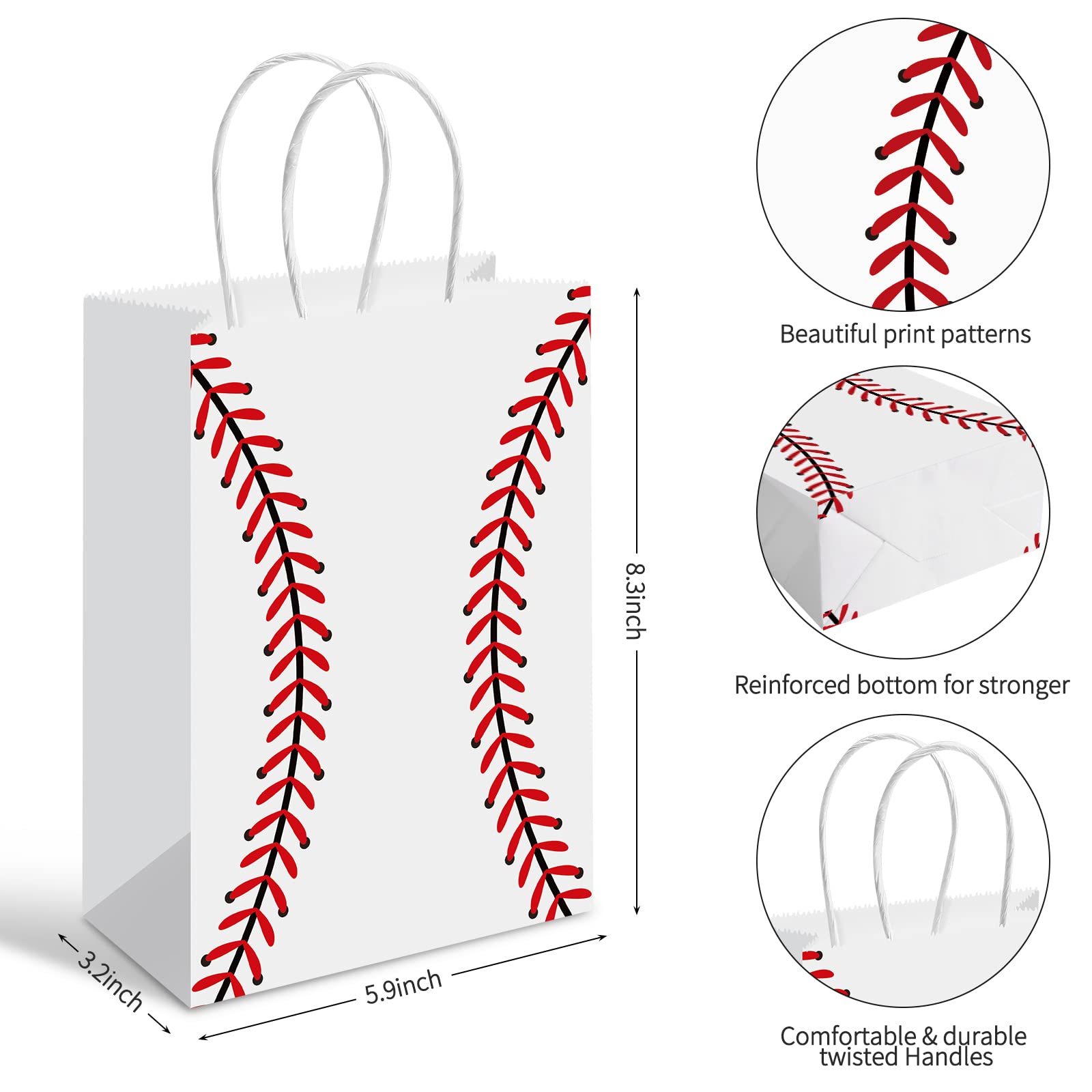 Baseball theme party gift bags 5.9 x 3.2 x 8.3 inches