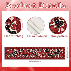 Red black hearts buffalo plaid linen-feel runner for dining