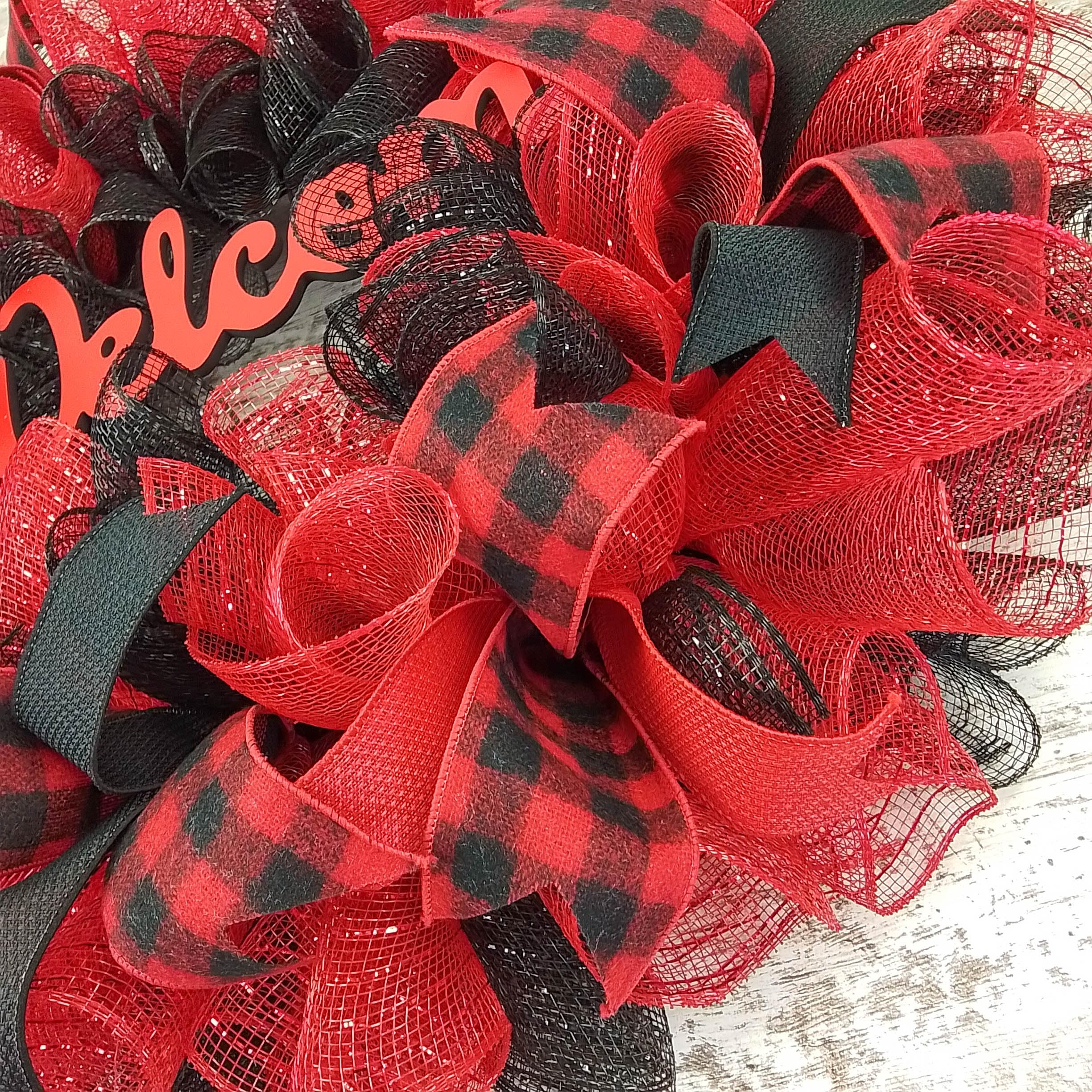 Red and black plaid wreath for entryway