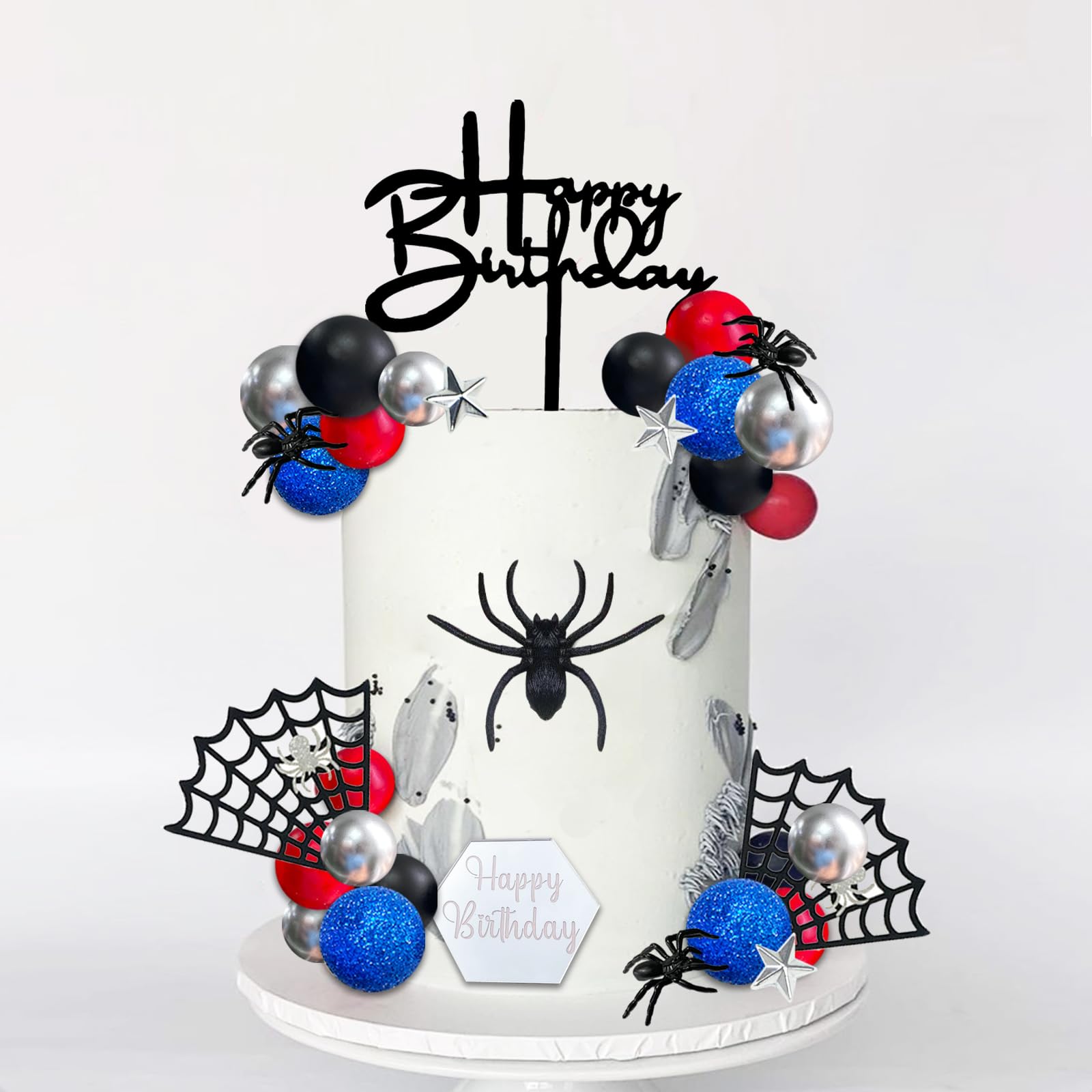 Red black silver glitter blue ball toppers for cakes