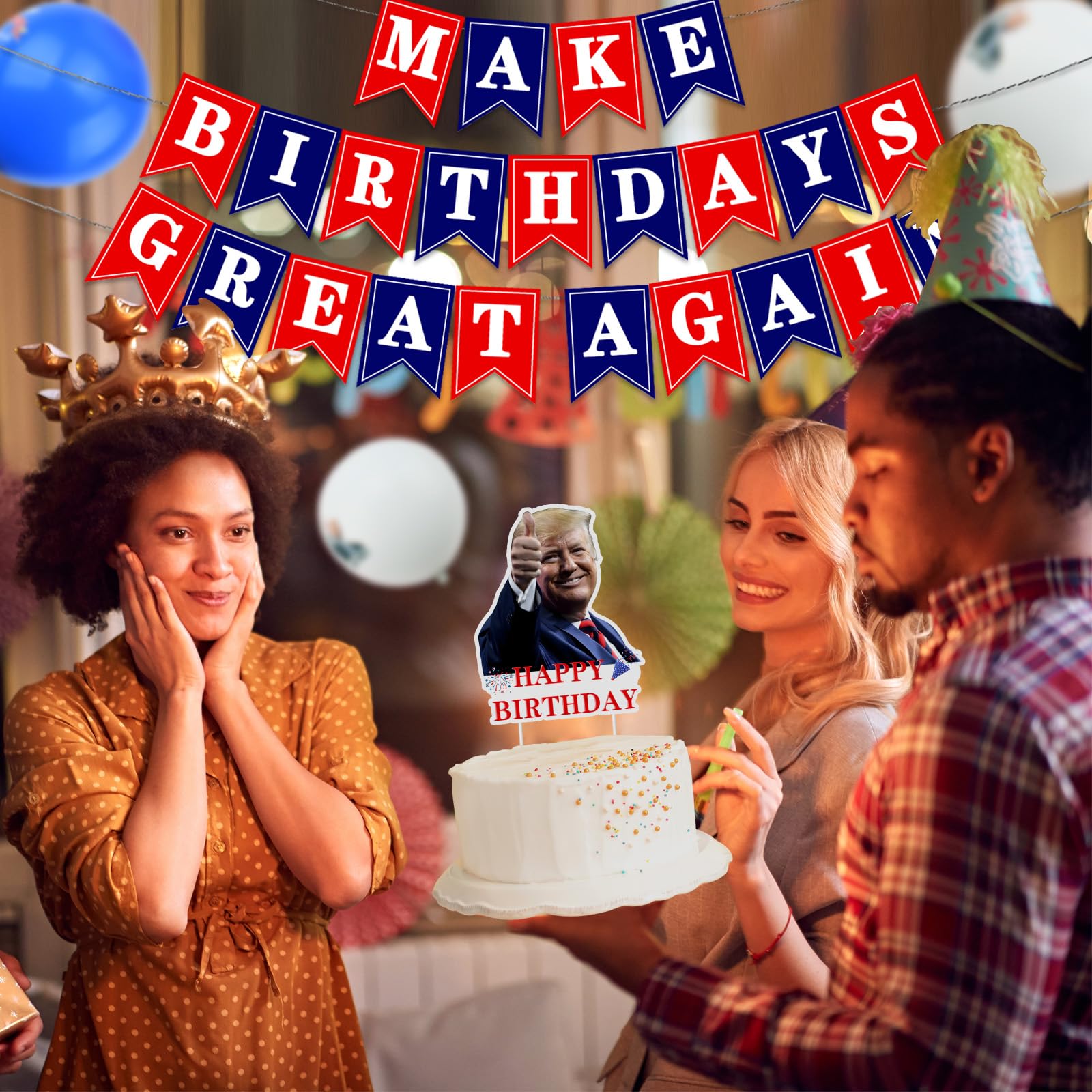 Red blue balloons and banner from decorations kit image