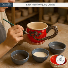 Red Dragon Cup ceramic mug with glossy fire-red finish and scalloped rim