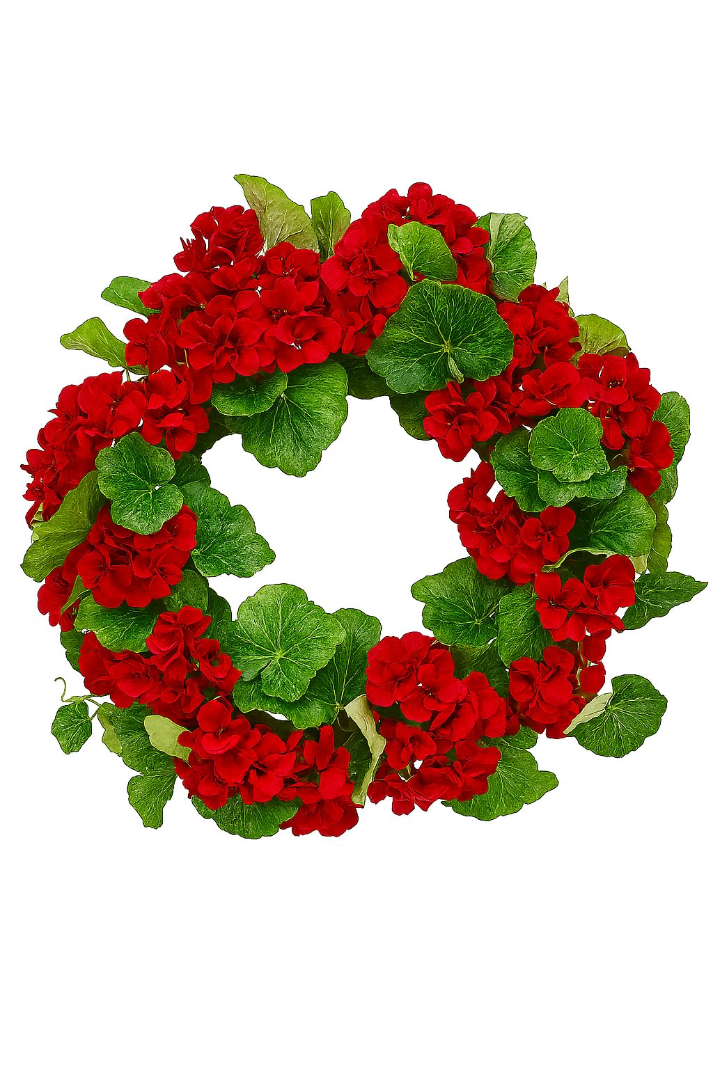 Red Geranium Wreath 21 inch diameter for front door