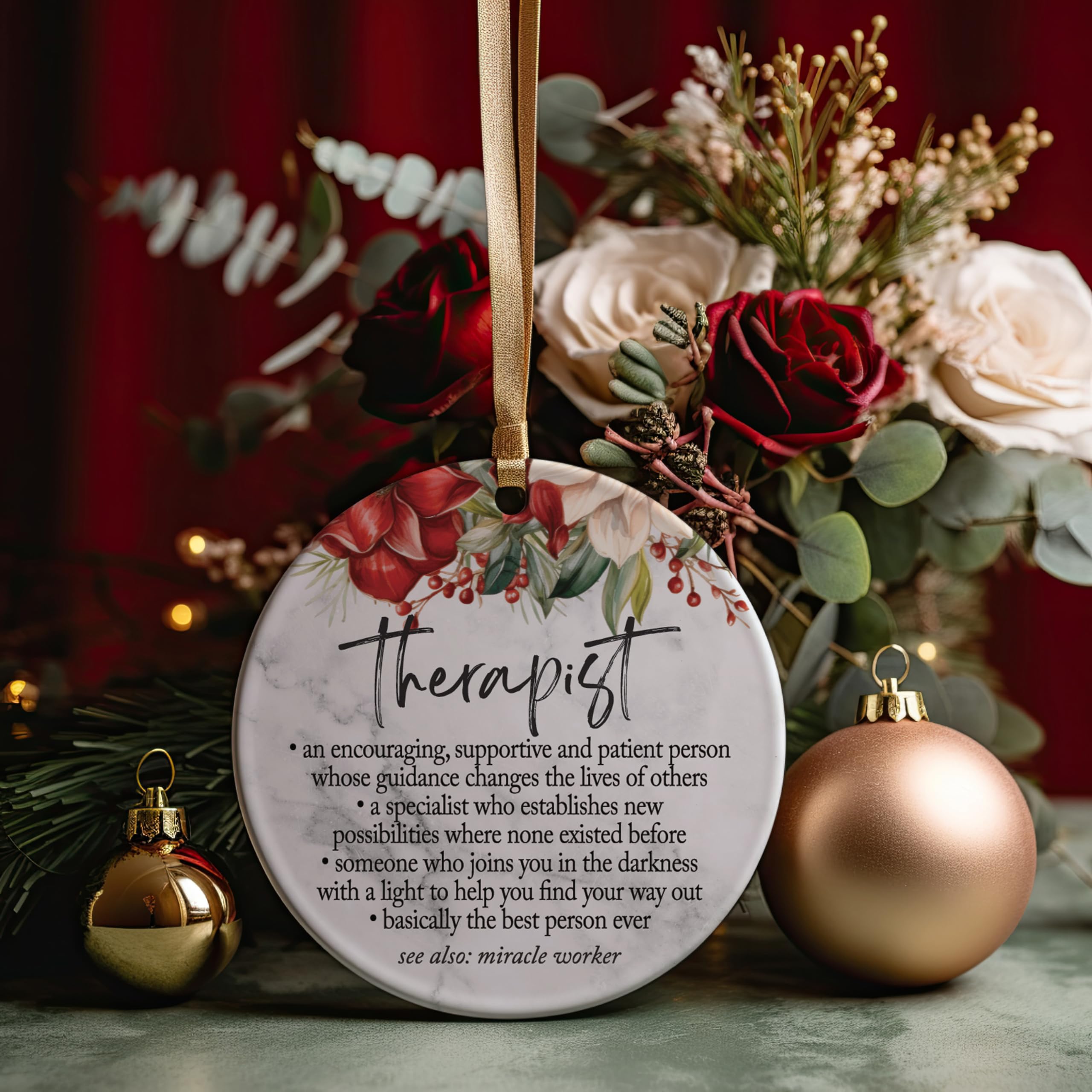 Red and gold ribbons on holiday ornament packaging and presentation