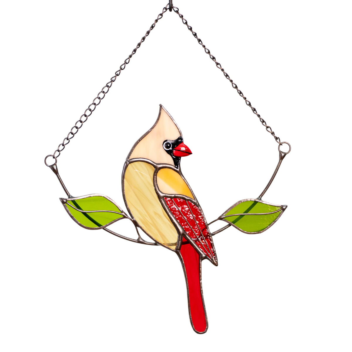 red northern cardinal stained glass suncatcher