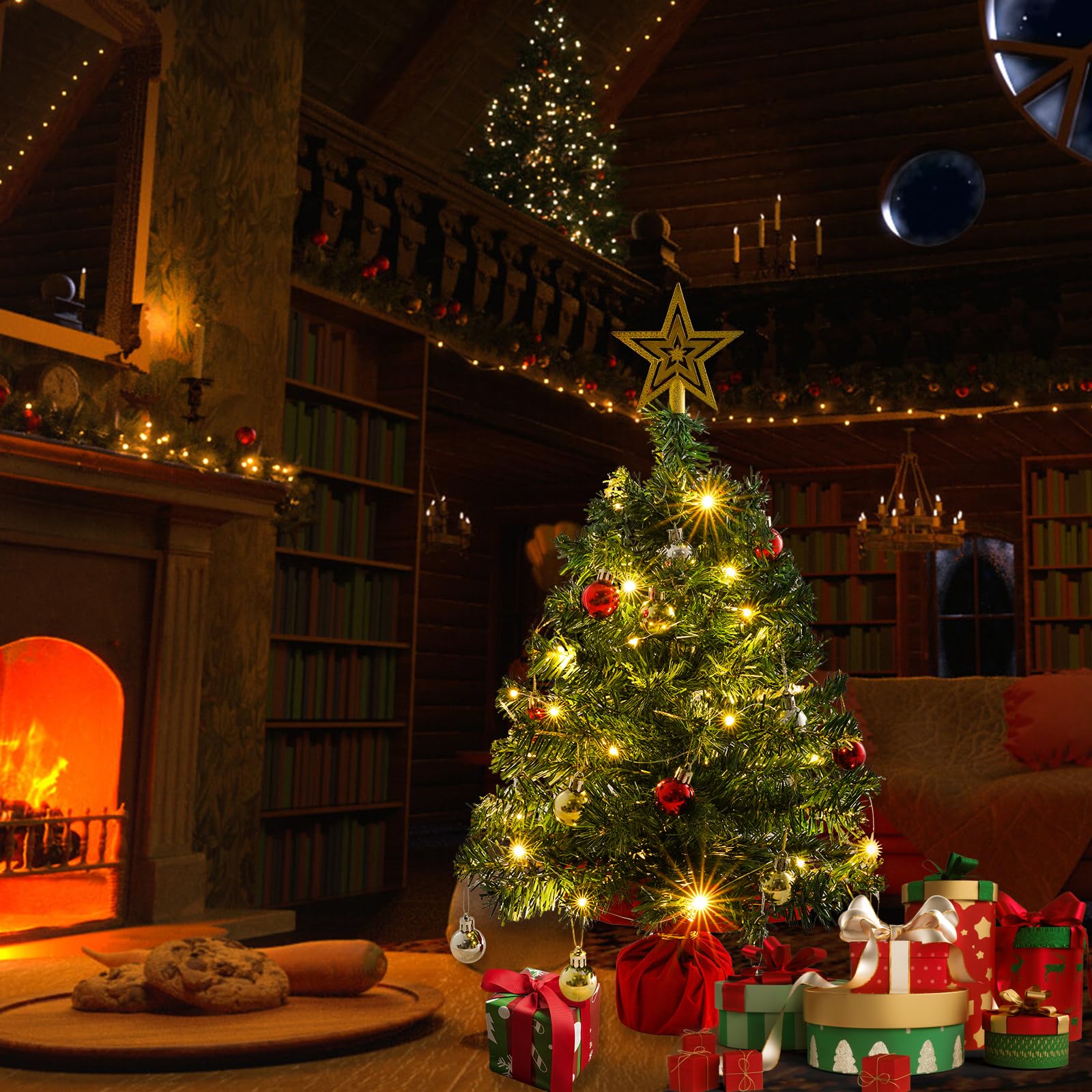 Tabletop Christmas tree with multicolored lights for holiday decor