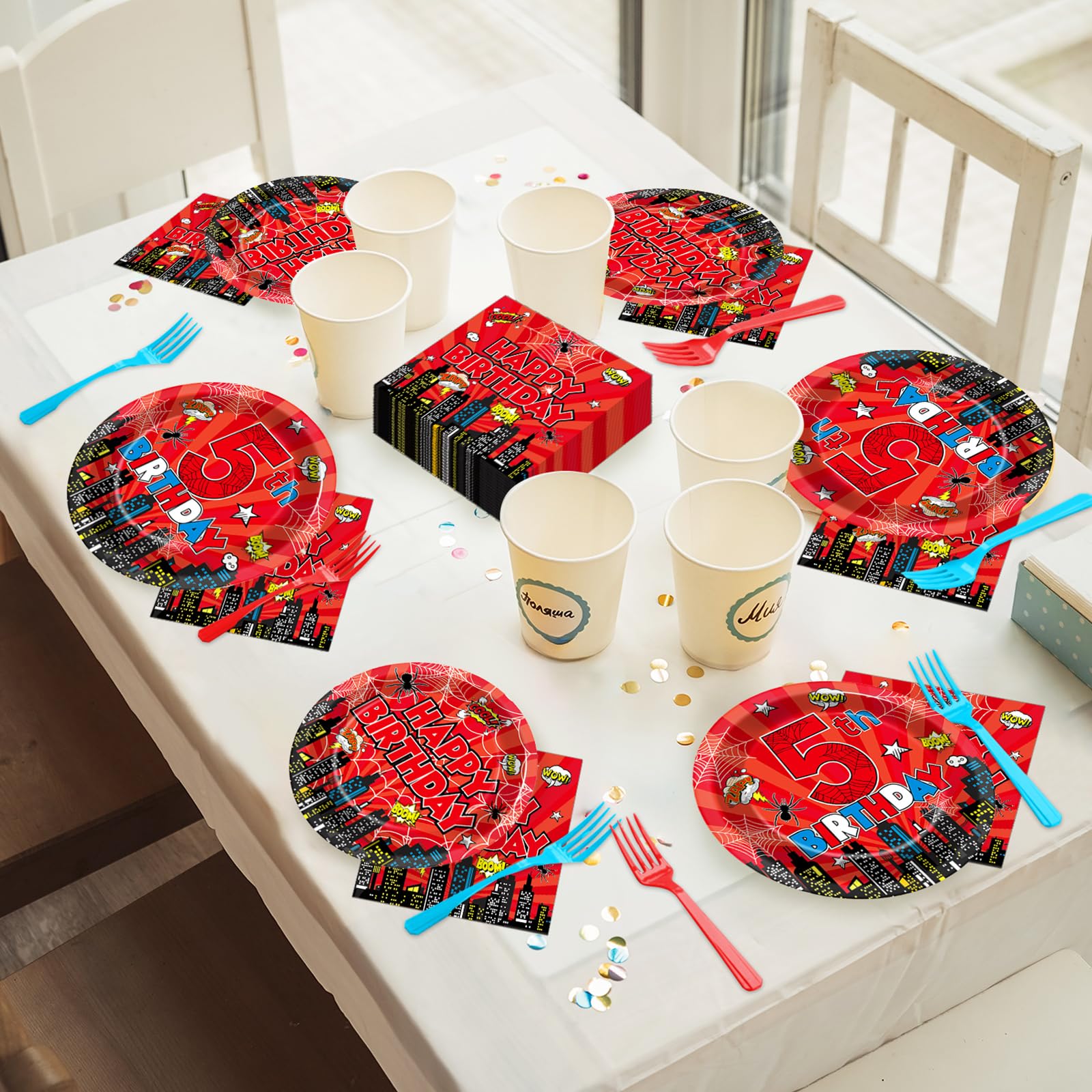 red plastic forks for cartoon hero party