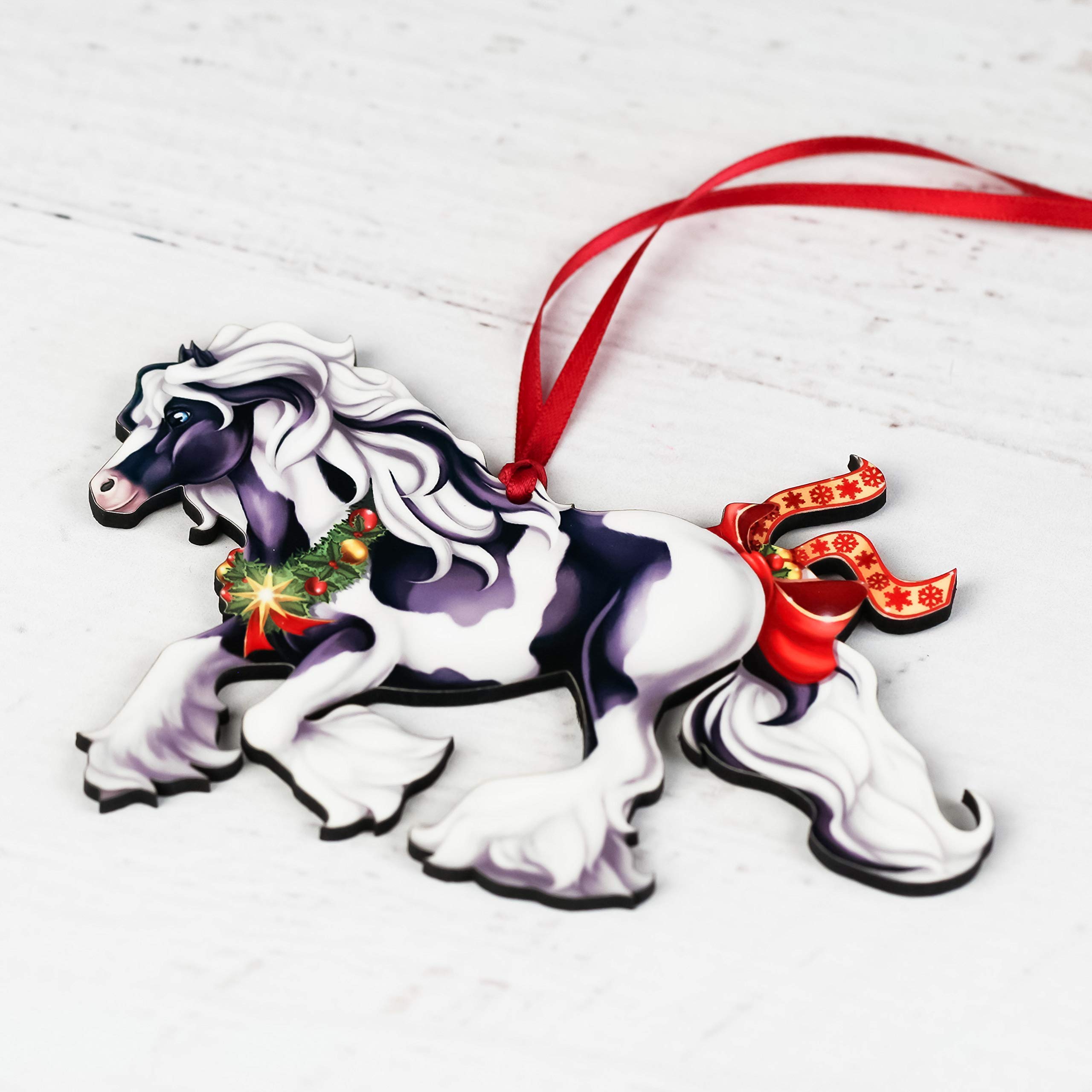 Gift box packaging included with Gypsy Vanner horse ornament