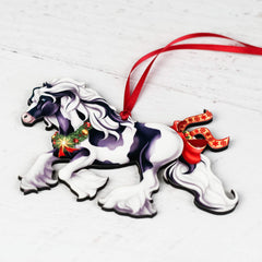 Gift box packaging included with Gypsy Vanner horse ornament