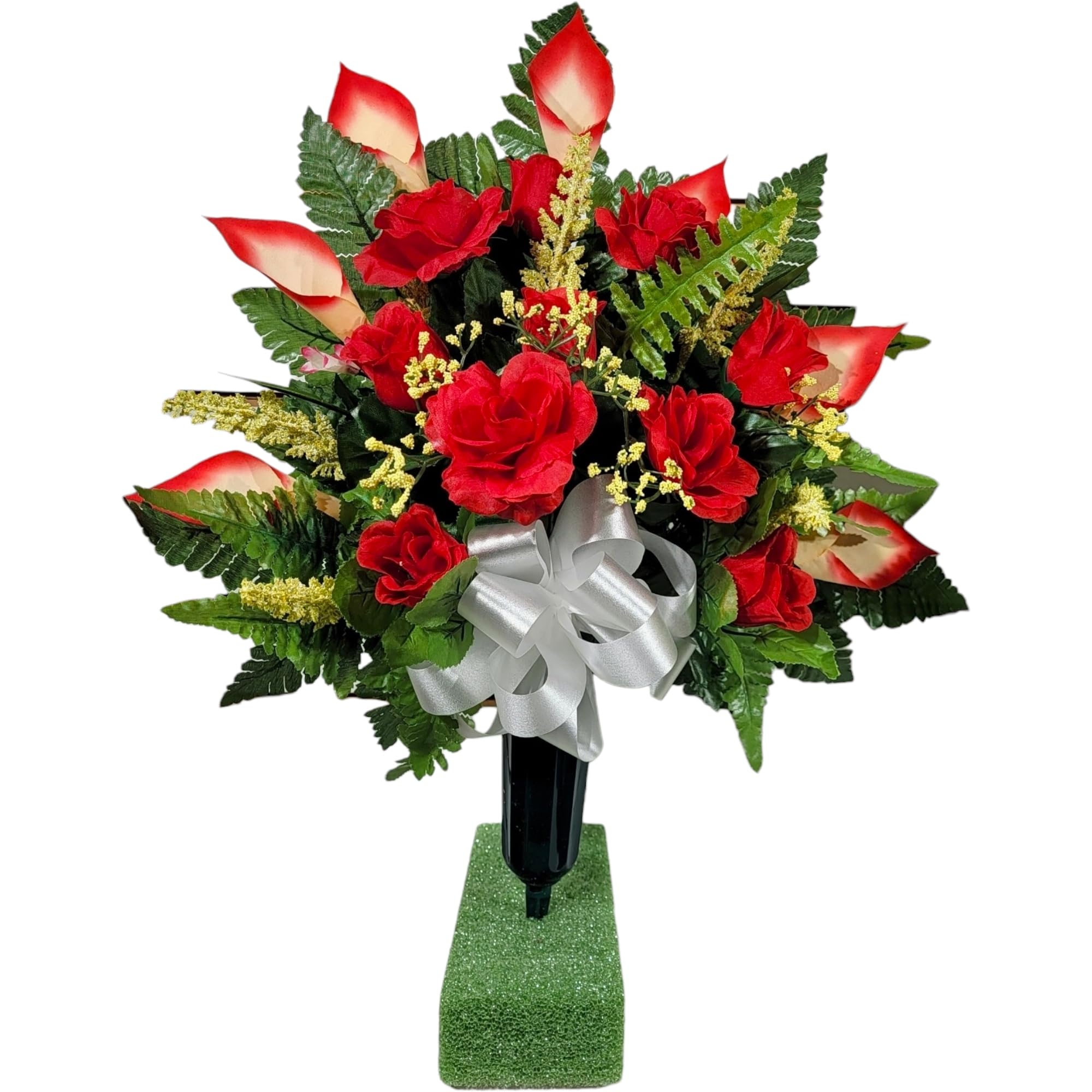 Red rose and calla lily combination for memorial display