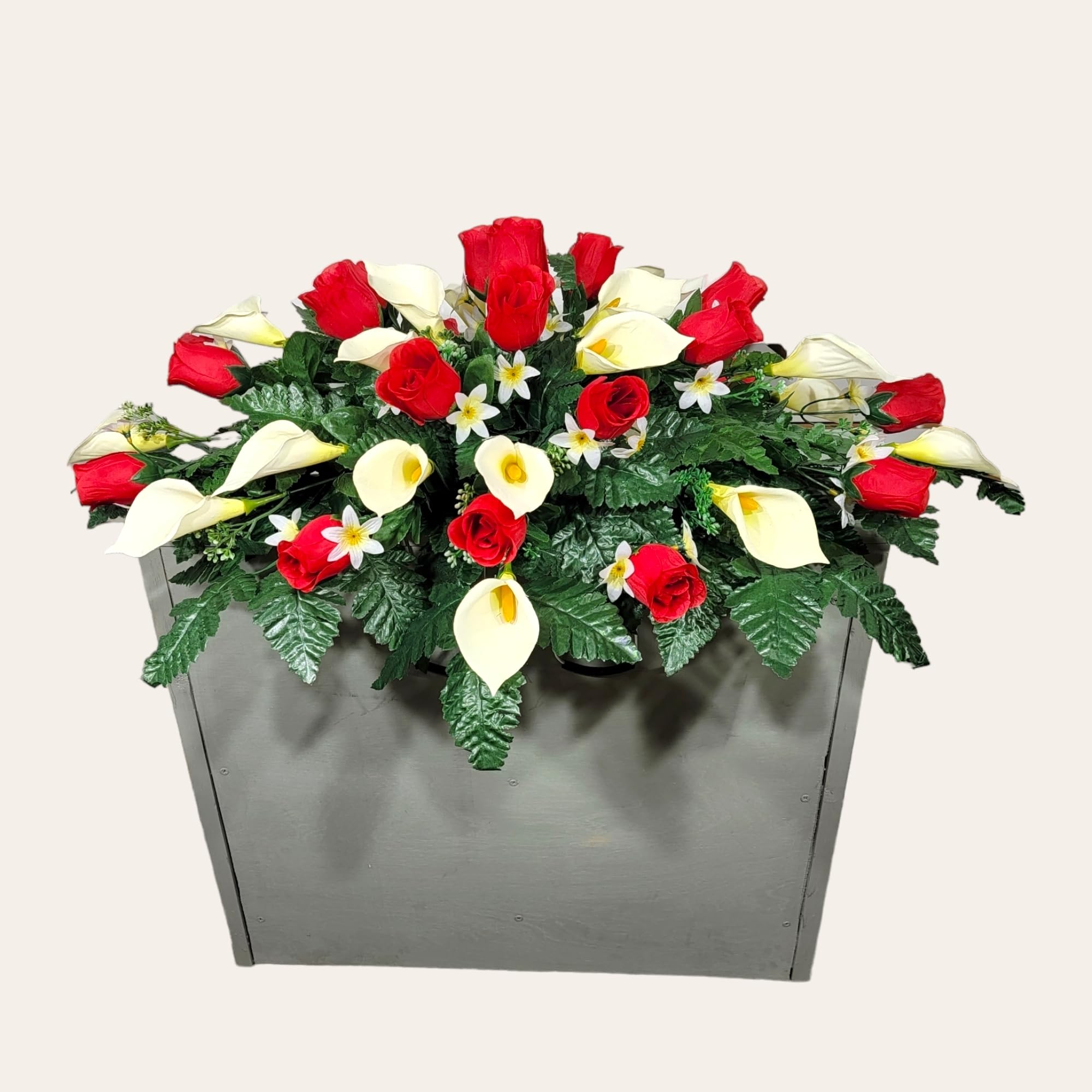 Red rosebuds and calla lilies silk flowers for memorial