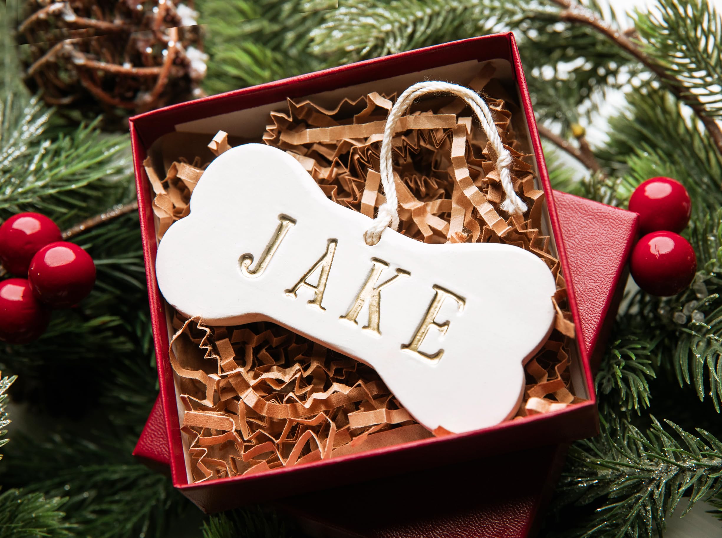 Gift boxed ready to give dog ornament