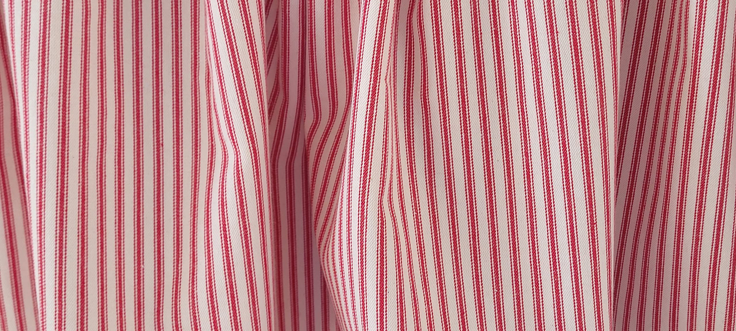 Red ticking stripe valance curtain Farmhouse style