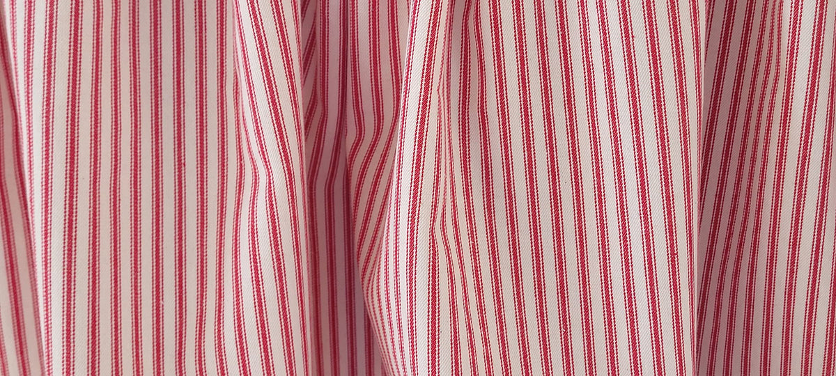 Red ticking stripe valance curtain Farmhouse style