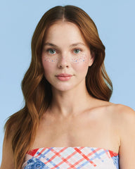 iridescent foil stars and red white blue confetti dots
