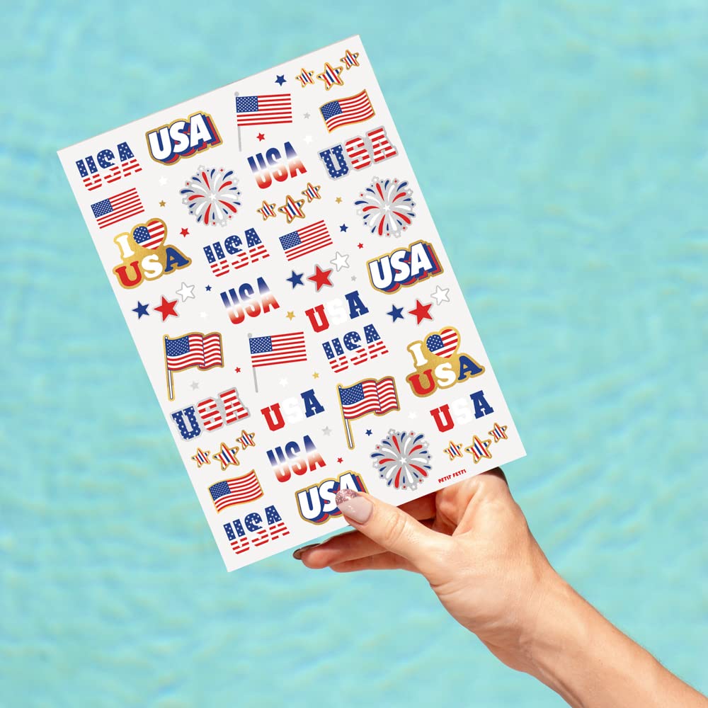 Gold metallic accents among red white blue tattoos