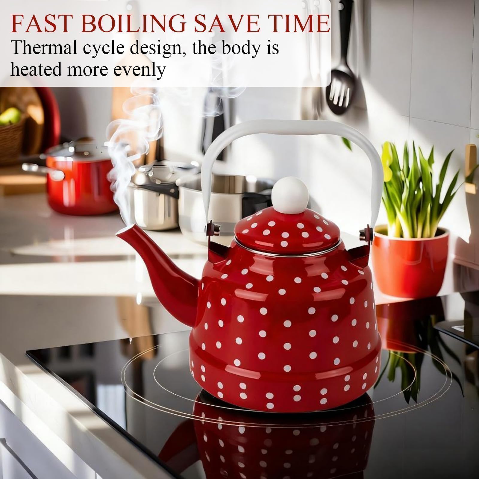 Red and white spots enamel kettle decorative retro