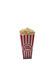 Red and white striped popcorn box prop with resin finish
