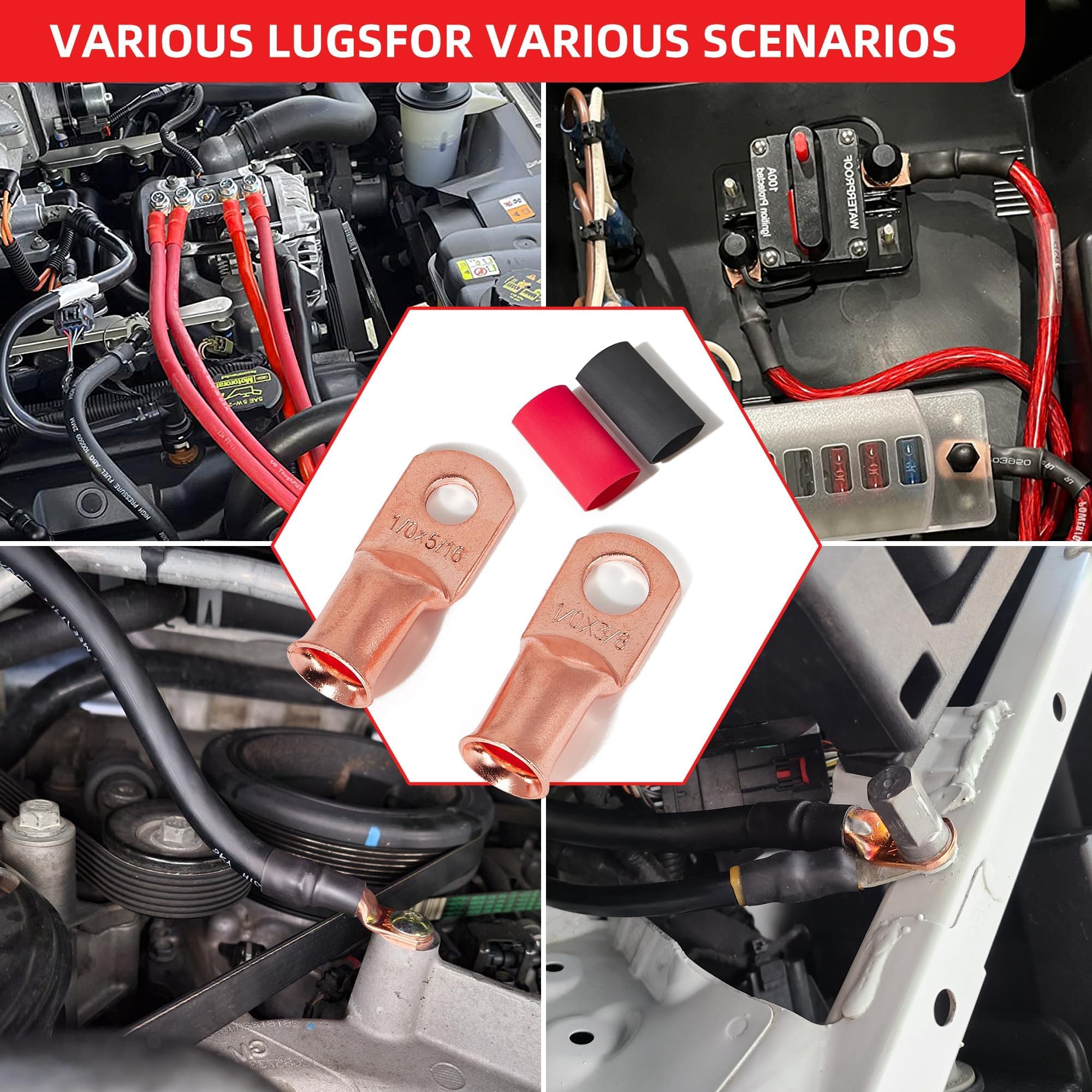 Automotive and marine wiring RED WOLF copper ring terminals