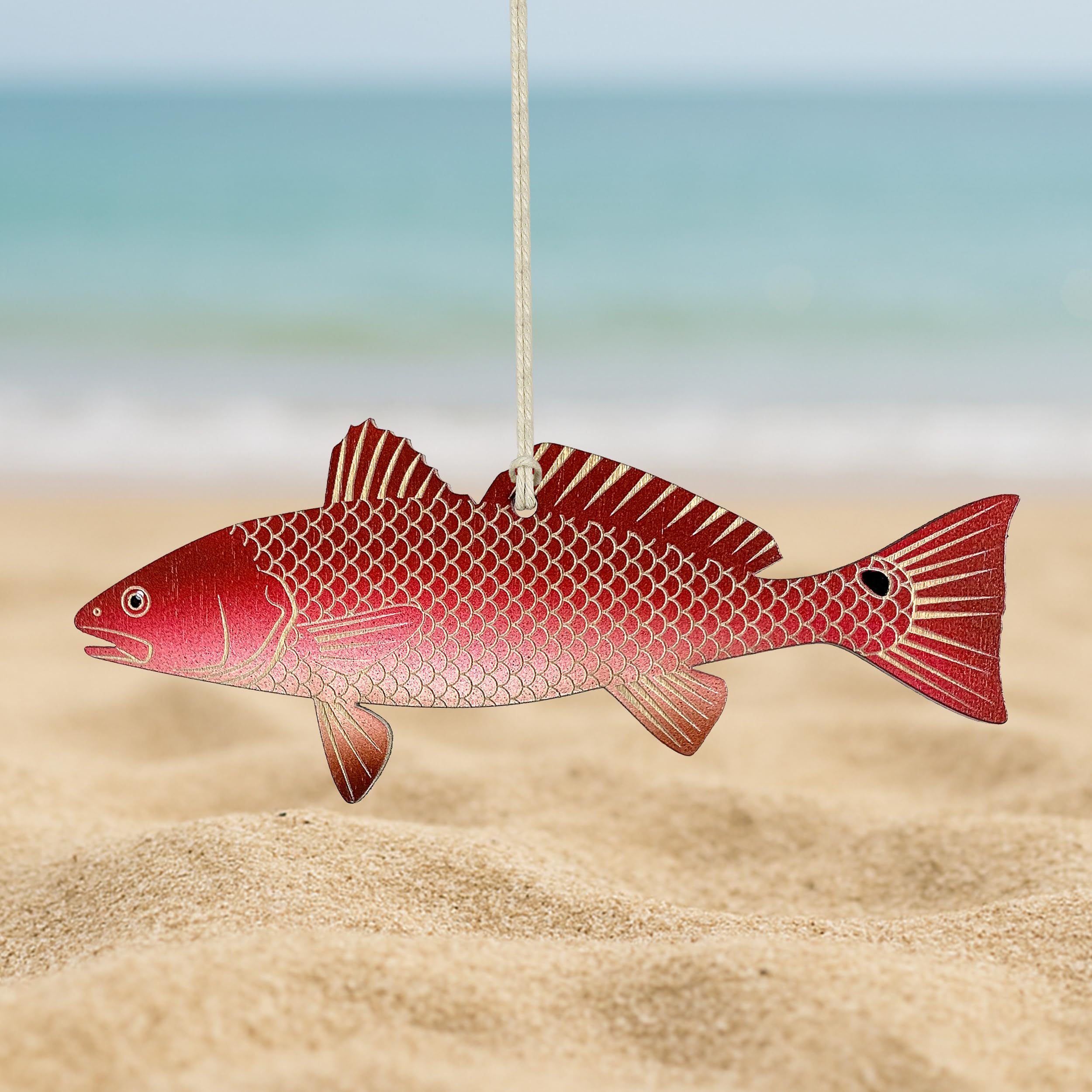 Hand-painted Redfish Christmas Ornament with laser engraved details
