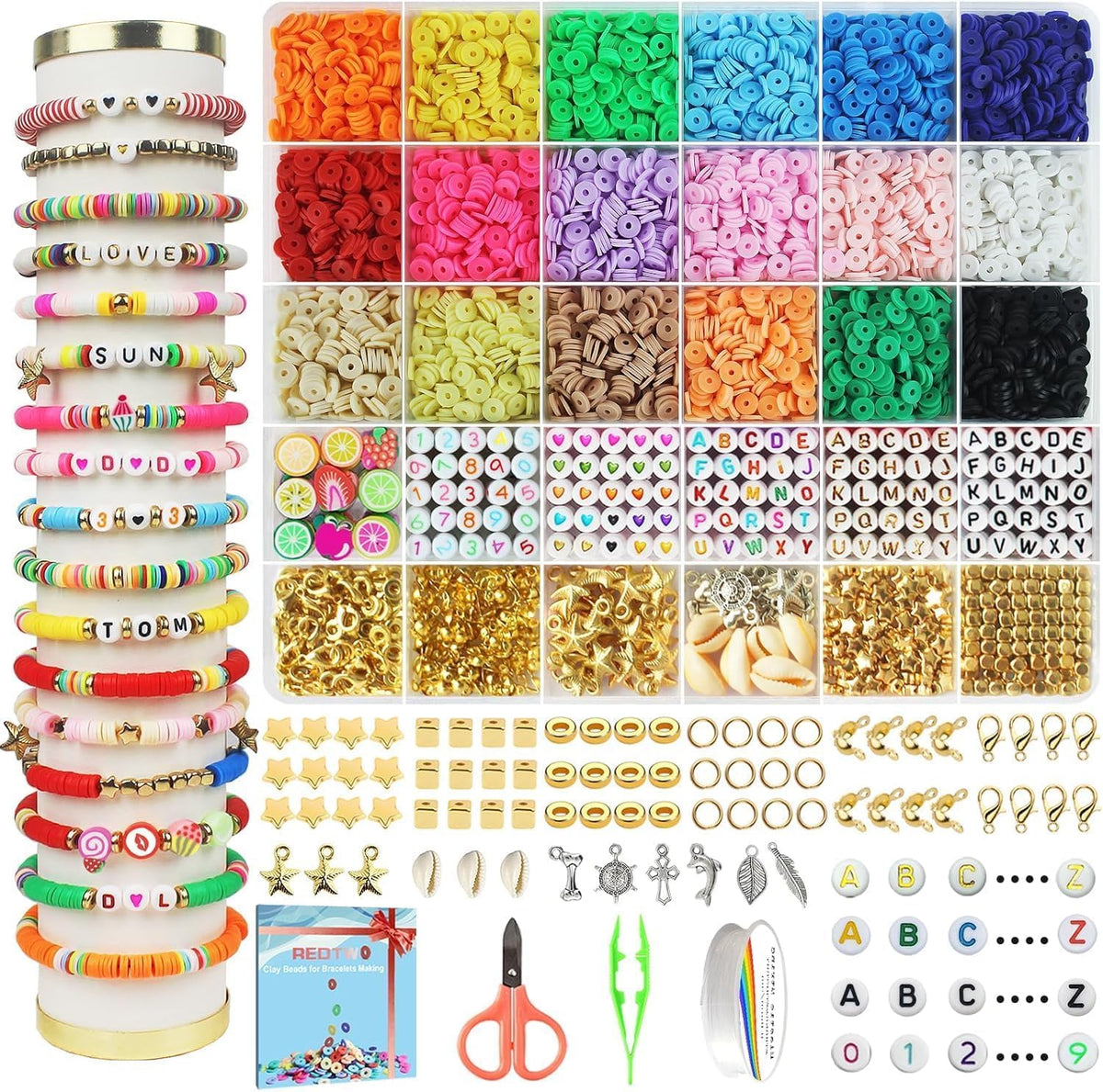 Redtwo 5100 clay beads bracelet kit product image showing beads and charms