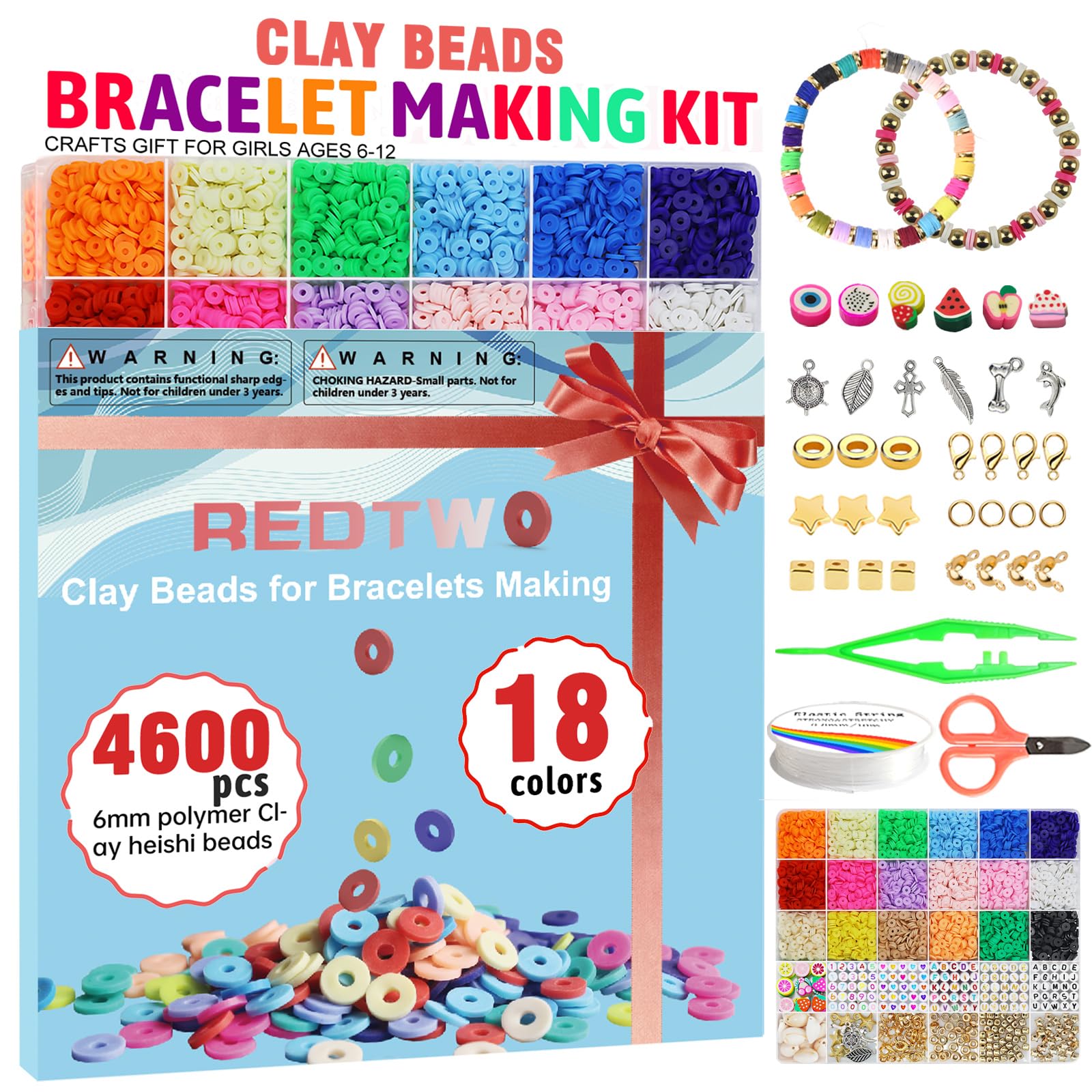 Redtwo 5100 clay beads bracelet kit flat polymer beads close up