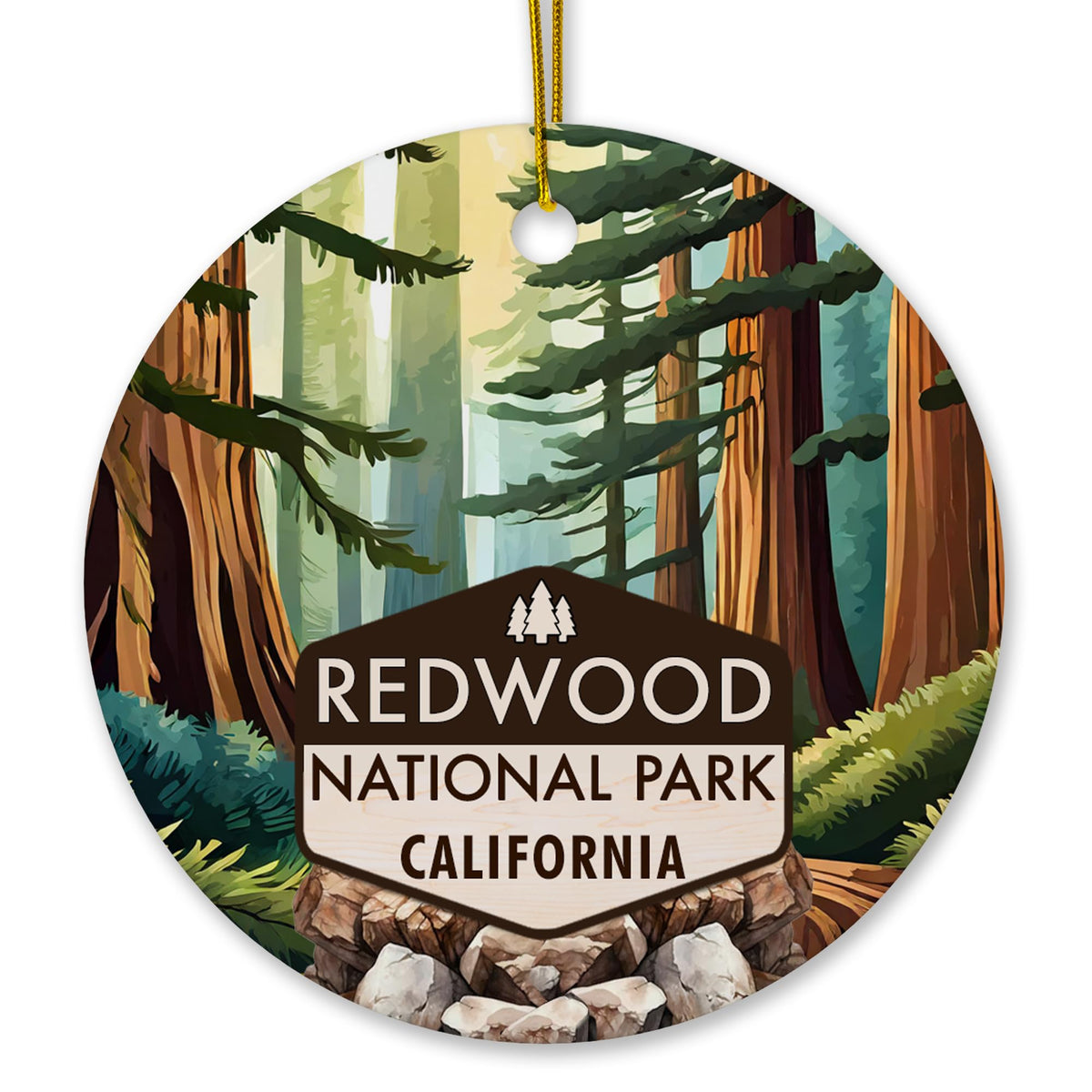 Redwood National Park Ceramic Christmas Ornament 3-Inch front design