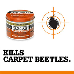Clothes moths eggs and larvae killed by NO MOTH Closet Hanger