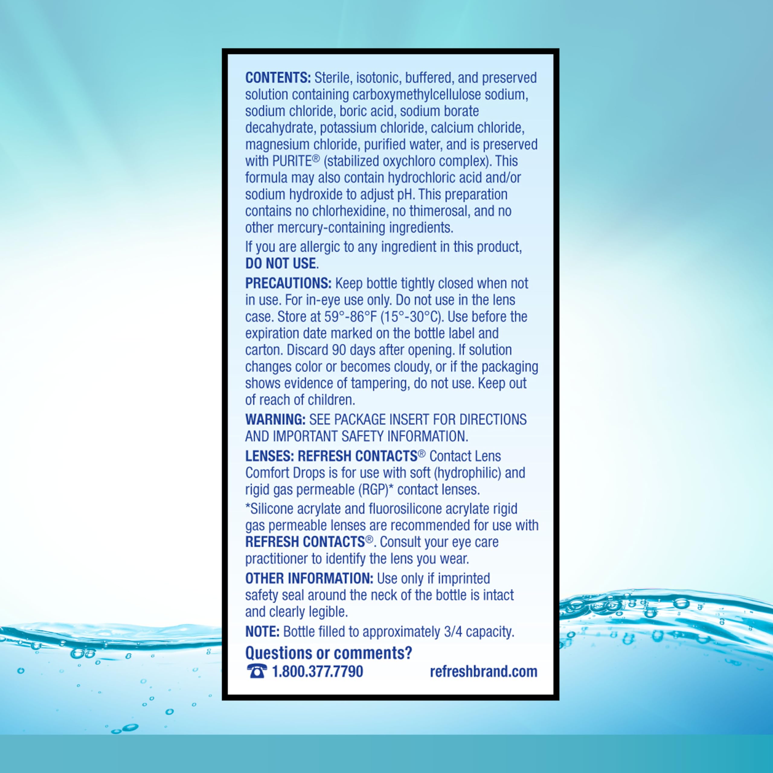 REFRESH CONTACTS packaging and 12 mL size