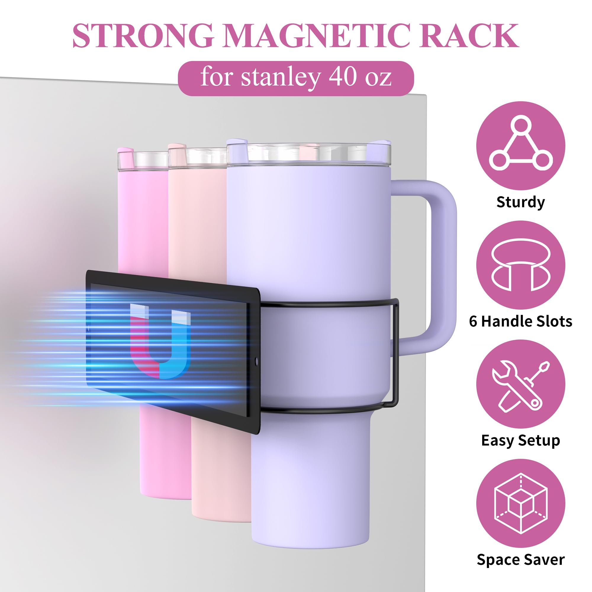 Refrigerator mounted Stanley 40 oz cup organizer