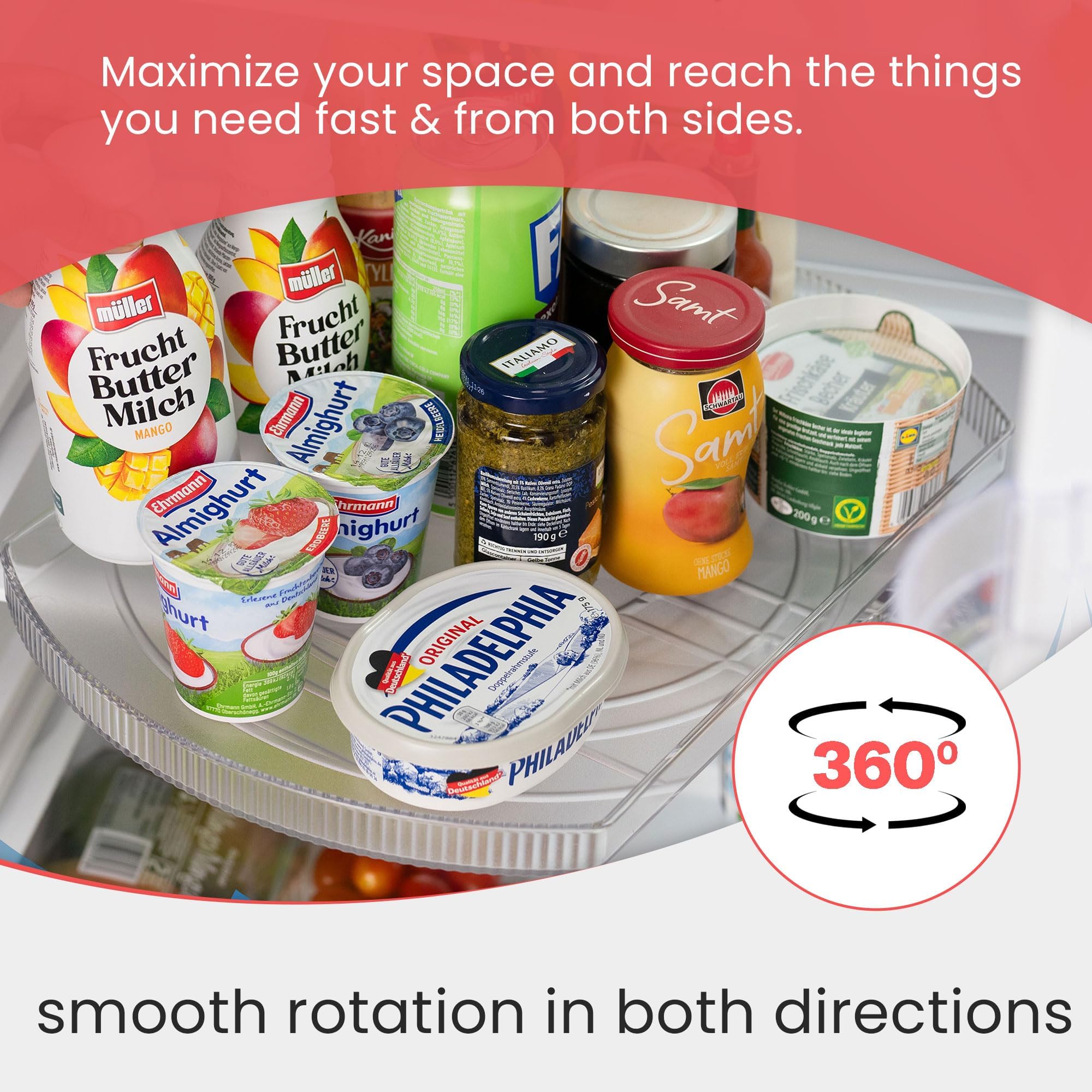 Refrigerator organizer turntable with pull-out shelf