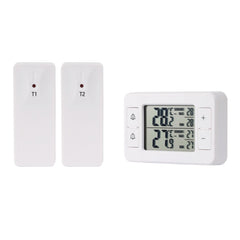 Refrigerator thermometer with wireless sensors and indoor console