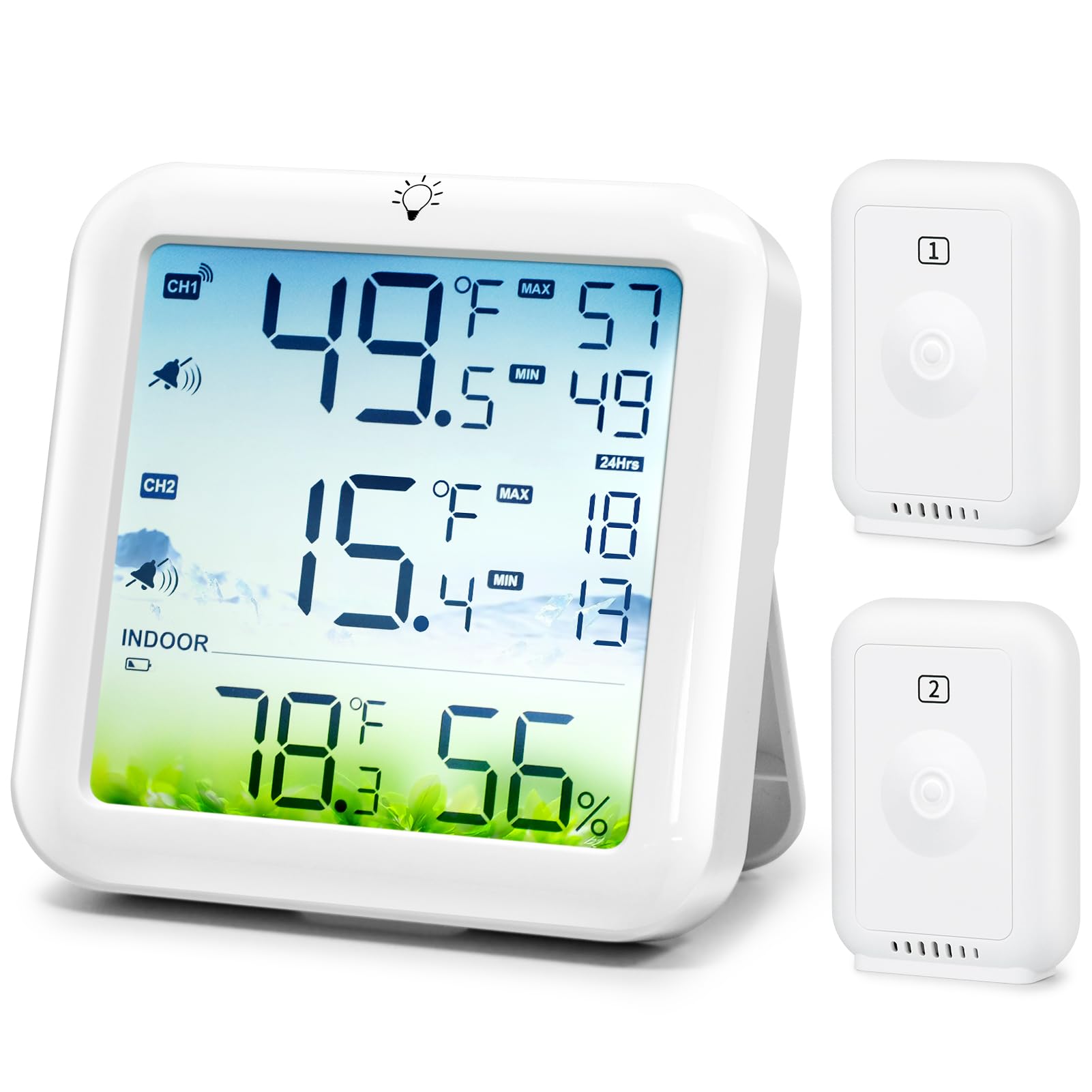 Refrigerator thermometer with freezer alarm device