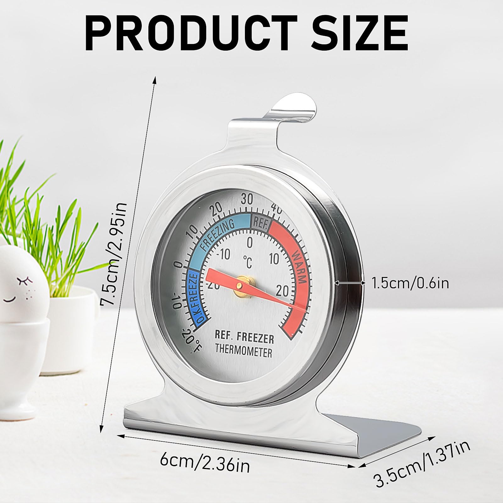 Stainless steel fridge thermometer with large dial