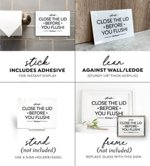 Close the lid before you flush 4x6 sign bathroom reminder