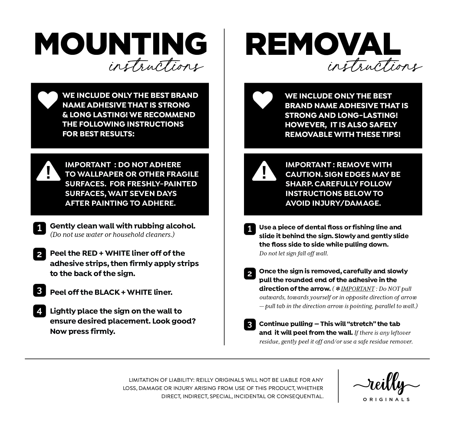 Sign suitable for mounting, leaning or framing from Reilly Originals