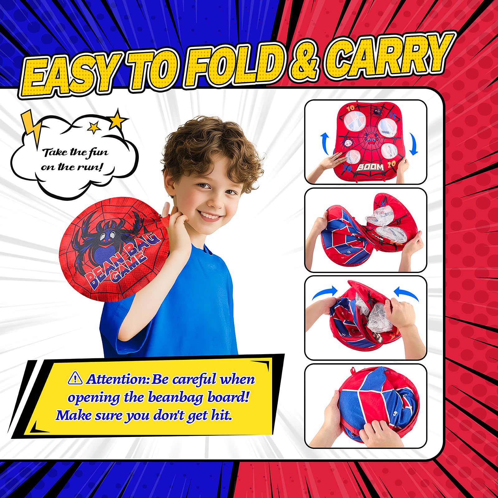Four plastic ground nails stabilize outdoor play setup